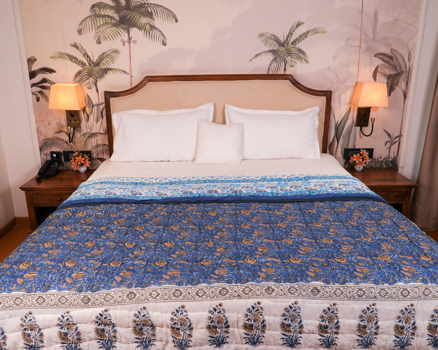 Mulmul Cotton Block Print Reversible Quilt
