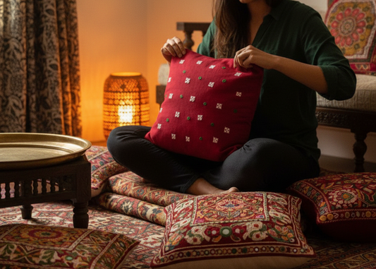 Sindhi Hand-Embroidered Cotton Cushion Cover