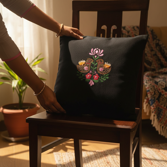 Nerans Hand-Embroidered Cotton Cushion Cover