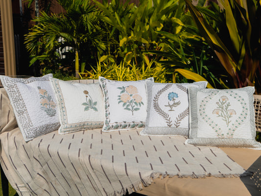 Hand Block Print Quilted Cushion Cover