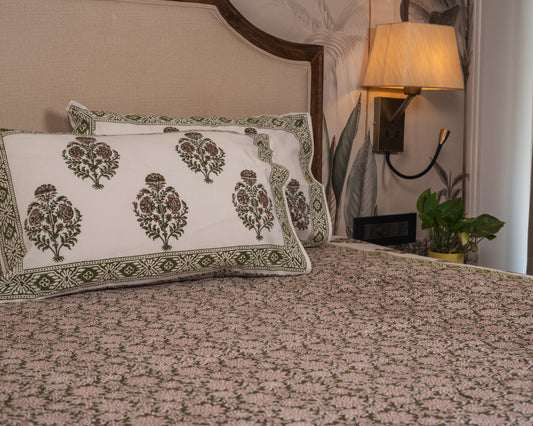 Close-up of Olive Grove Jaipur Block Print showcasing intricate floral detailing.