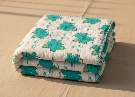 Hand Block Print Baby Quilt
