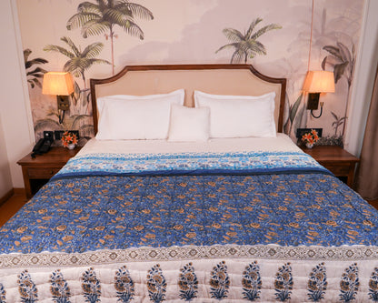 Mulmul Cotton Block Print Reversible Quilt