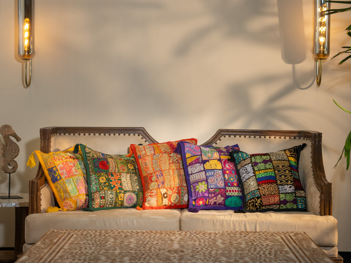 Khambadiya Patchwork Cushion Cover - Orange