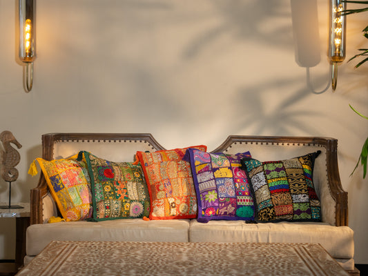 Assorted Khambadiya Patchwork Cushion Cover - Set of 5