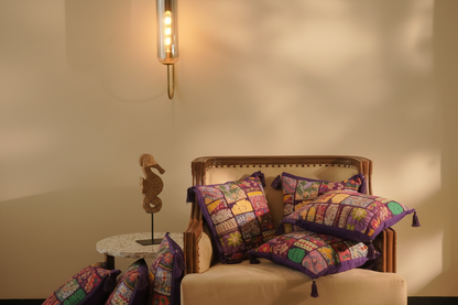 Khambadiya Patchwork Cushion Cover - Purple