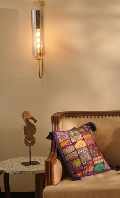 Khambadiya Patchwork Cushion Cover - Purple