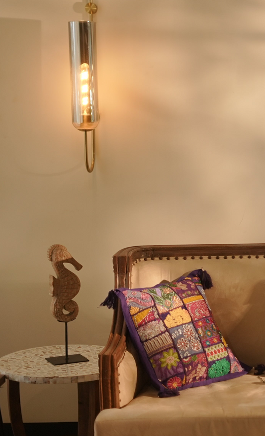 Khambadiya Patchwork Cushion Cover - Purple