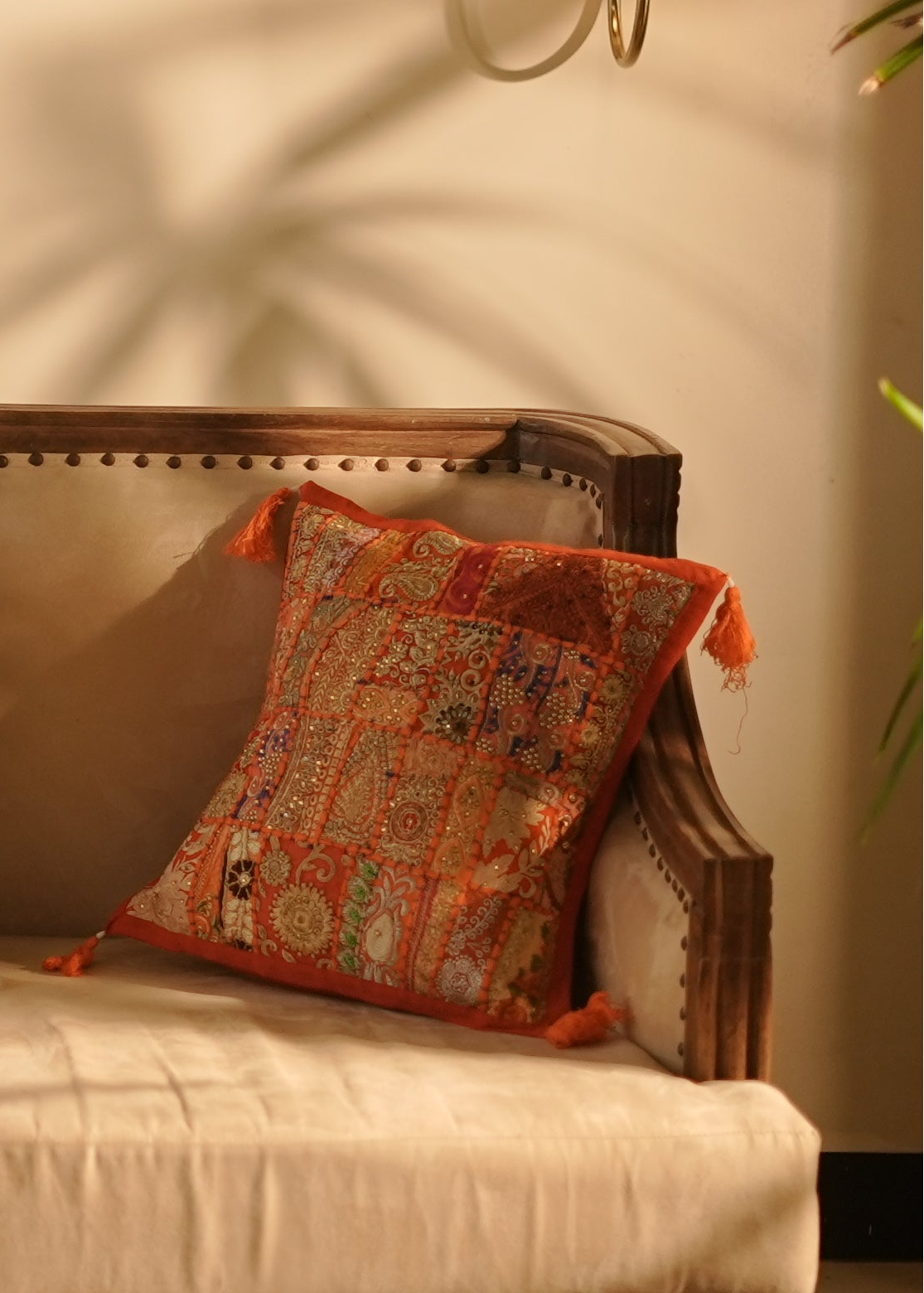 Khambadiya Patchwork Cushion Cover - Orange