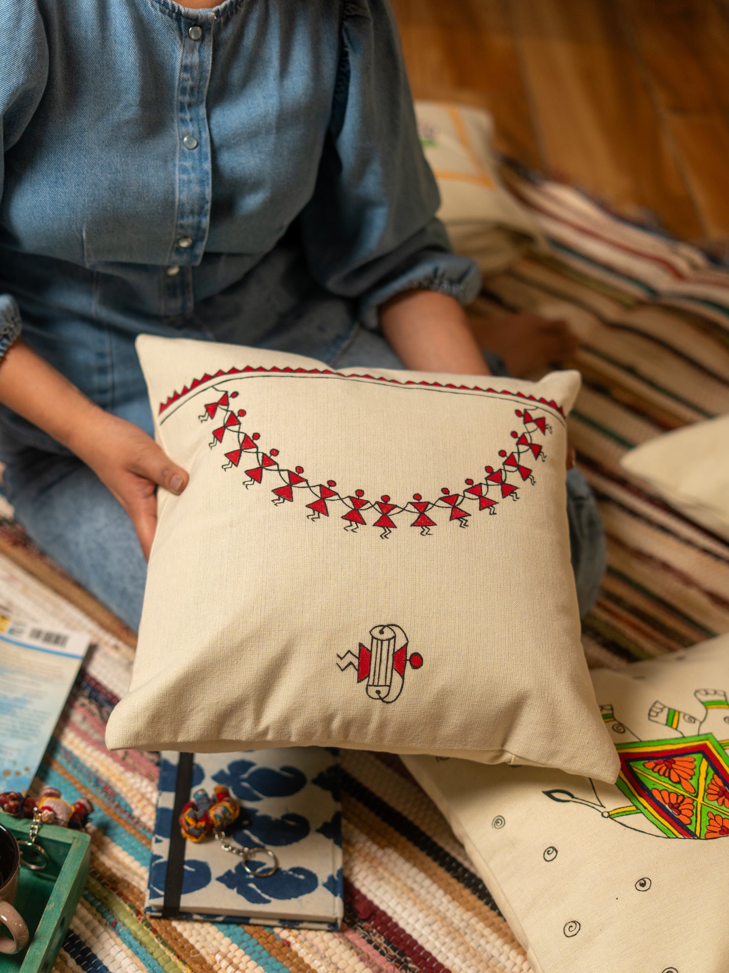 Hand-Painted Cotton Cushion Cover