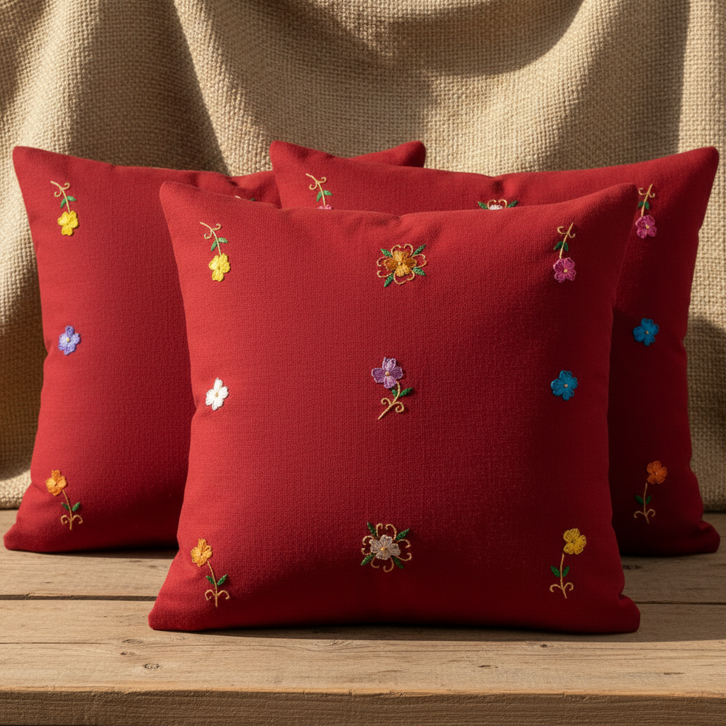 Kashmiri Aari Hand-Embroidered Cotton Cushion Cover
