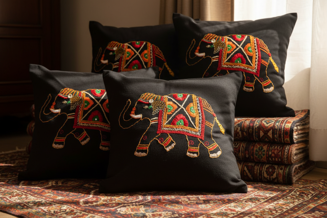 Soof Hand-Embroidered Cotton Cushion Cover