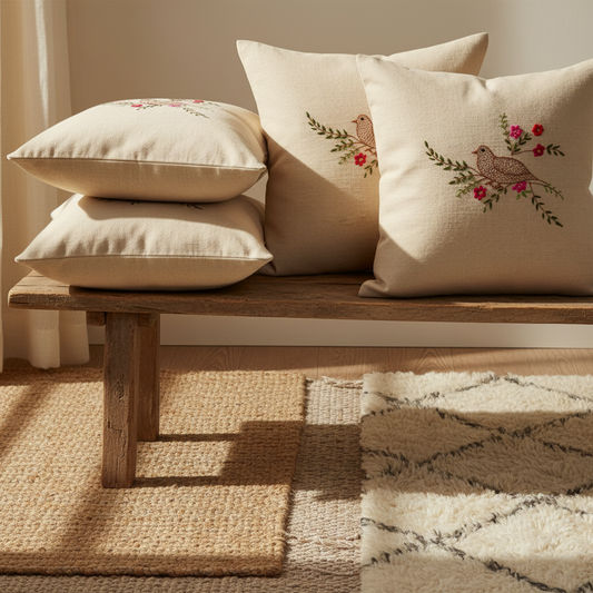 Nerans Hand-Embroidered Cotton Cushion Cover