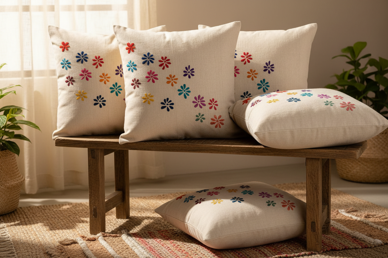 Kasuti Hand-Embroidered Cotton Cushion Cover