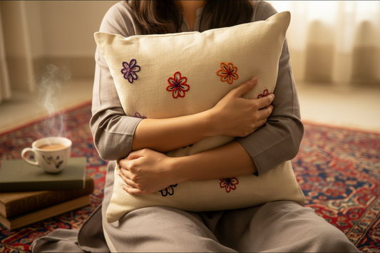 Kasuti Hand-Embroidered Cotton Cushion Cover