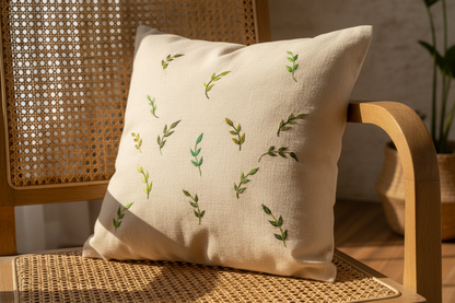Kashmiri Aari Hand-Embroidered Cotton Cushion Cover
