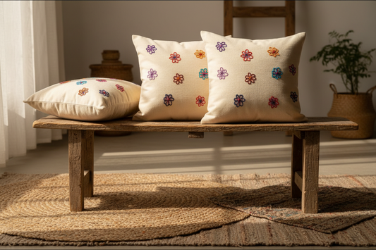 Kasuti Hand-Embroidered Cotton Cushion Cover