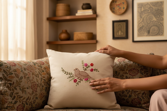 Nerans Hand-Embroidered Cotton Cushion Cover