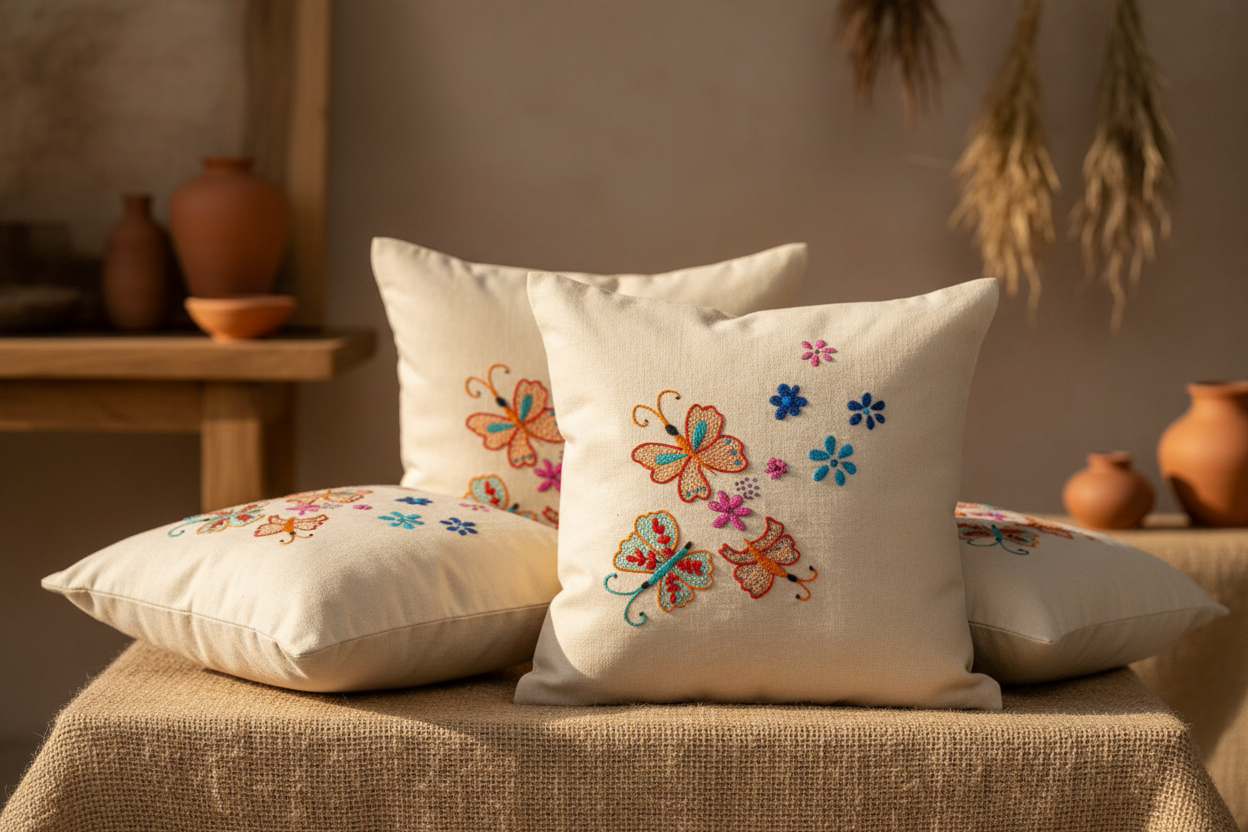 Nerans Hand-Embroidered Cotton Cushion Cover