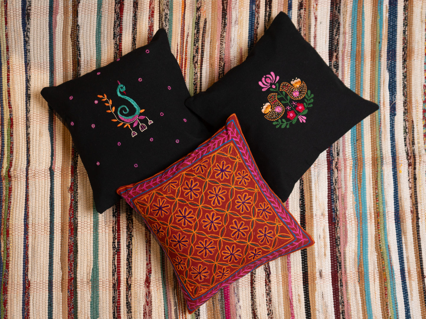 Ahir Hand-Embroidered Cotton Cushion Cover