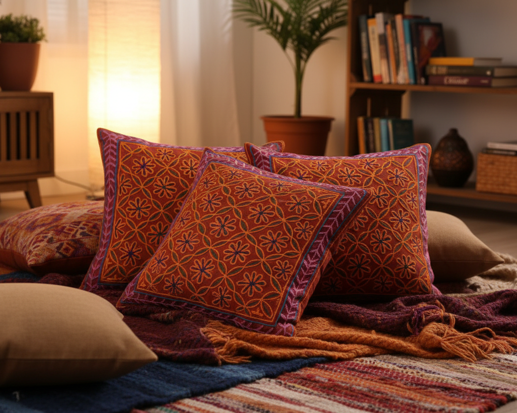 Aari Embroidery Cushion Cover