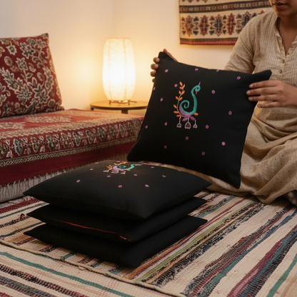 Ahir Hand-Embroidered Cotton Cushion Cover