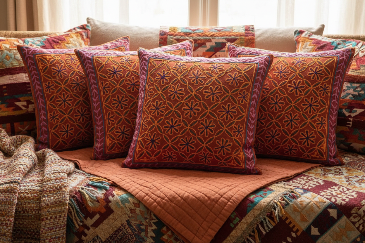Aari Embroidery Cushion Cover