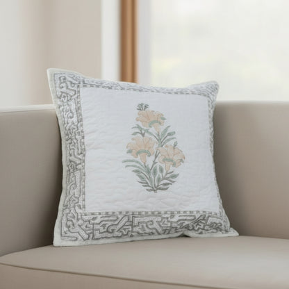Hand Block Print Quilted Cushion Cover