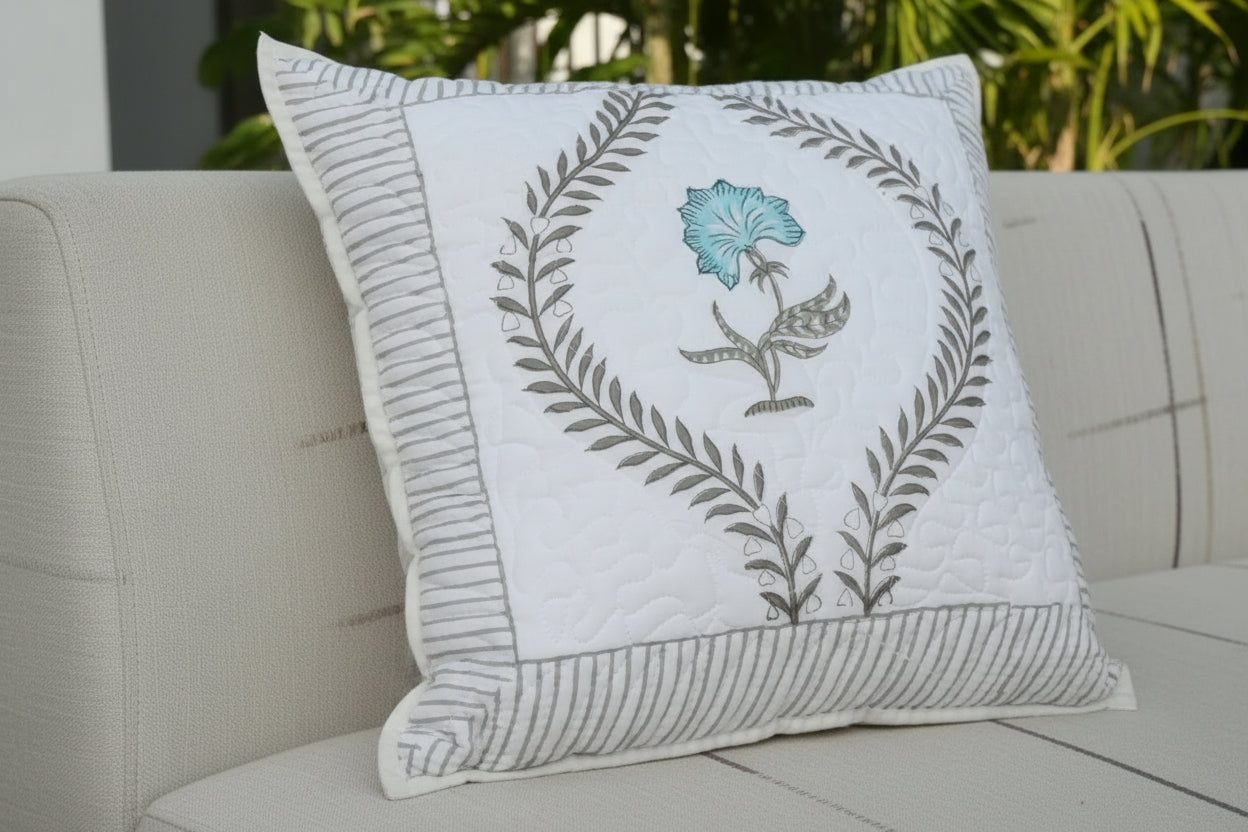Hand Block Print Quilted Cushion Cover