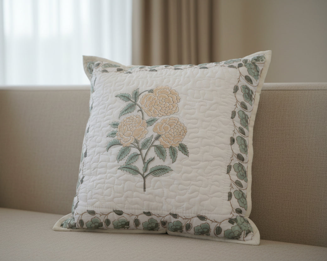 Hand Block Print Quilted Cushion Cover