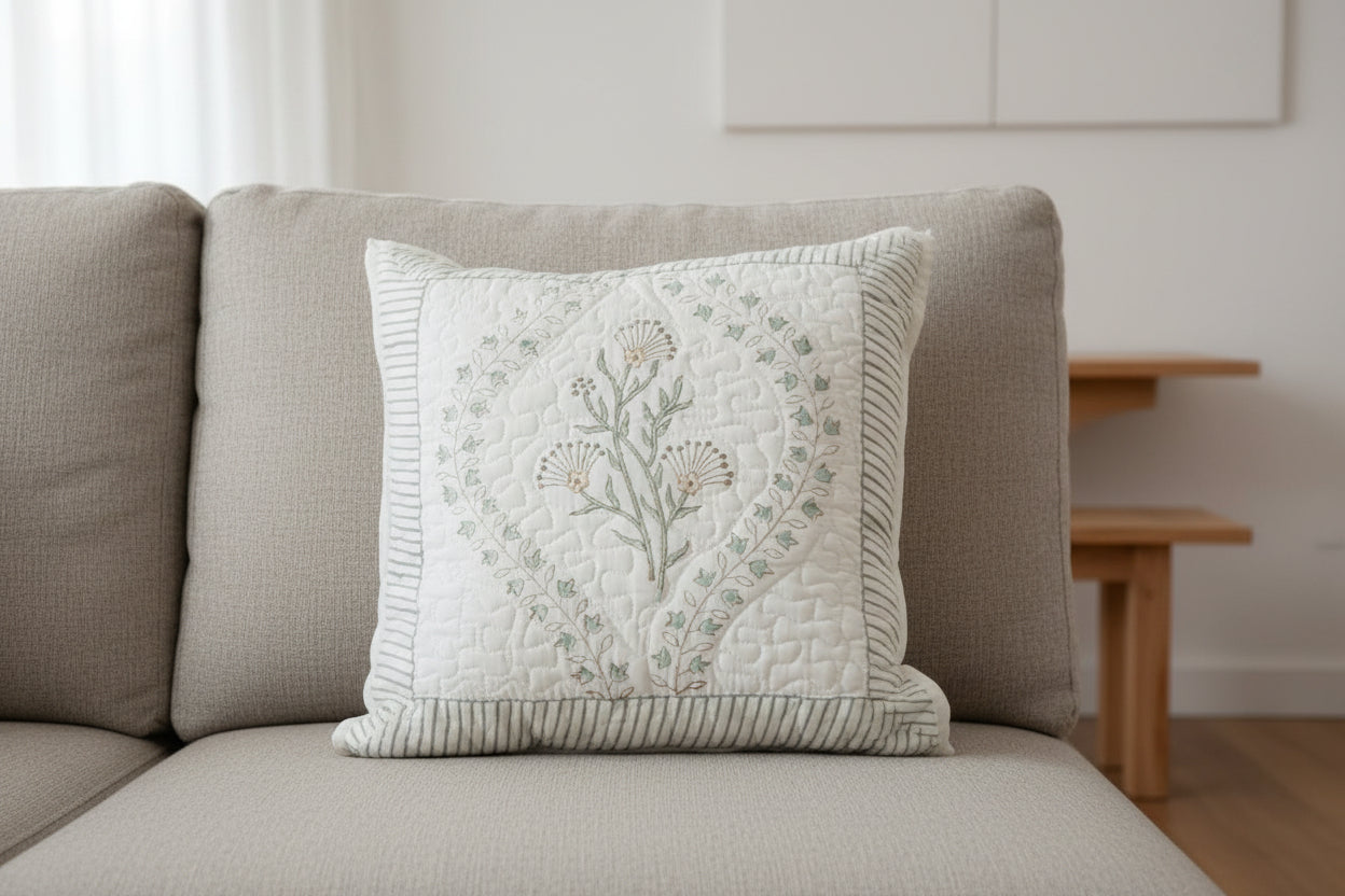 Hand Block Print Quilted Cushion Cover