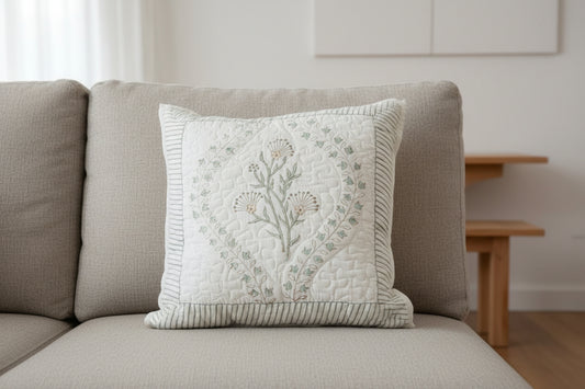 Hand Block Print Quilted Cushion Cover