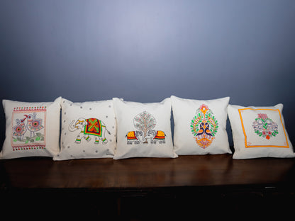 Hand-Painted Cotton Cushion Cover