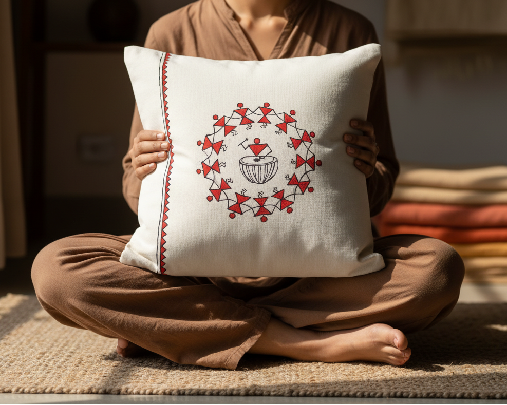 Hand-Painted Cotton Cushion Cover