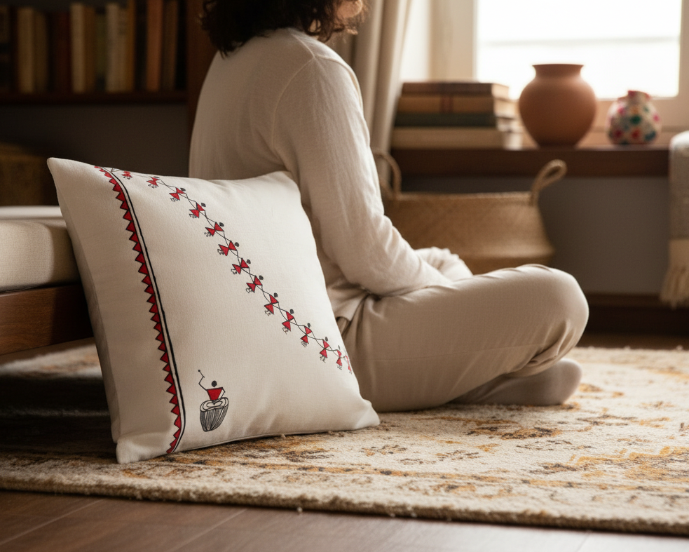 Hand-Painted Cotton Cushion Cover
