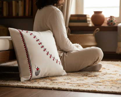 Hand-Painted Cotton Cushion Cover