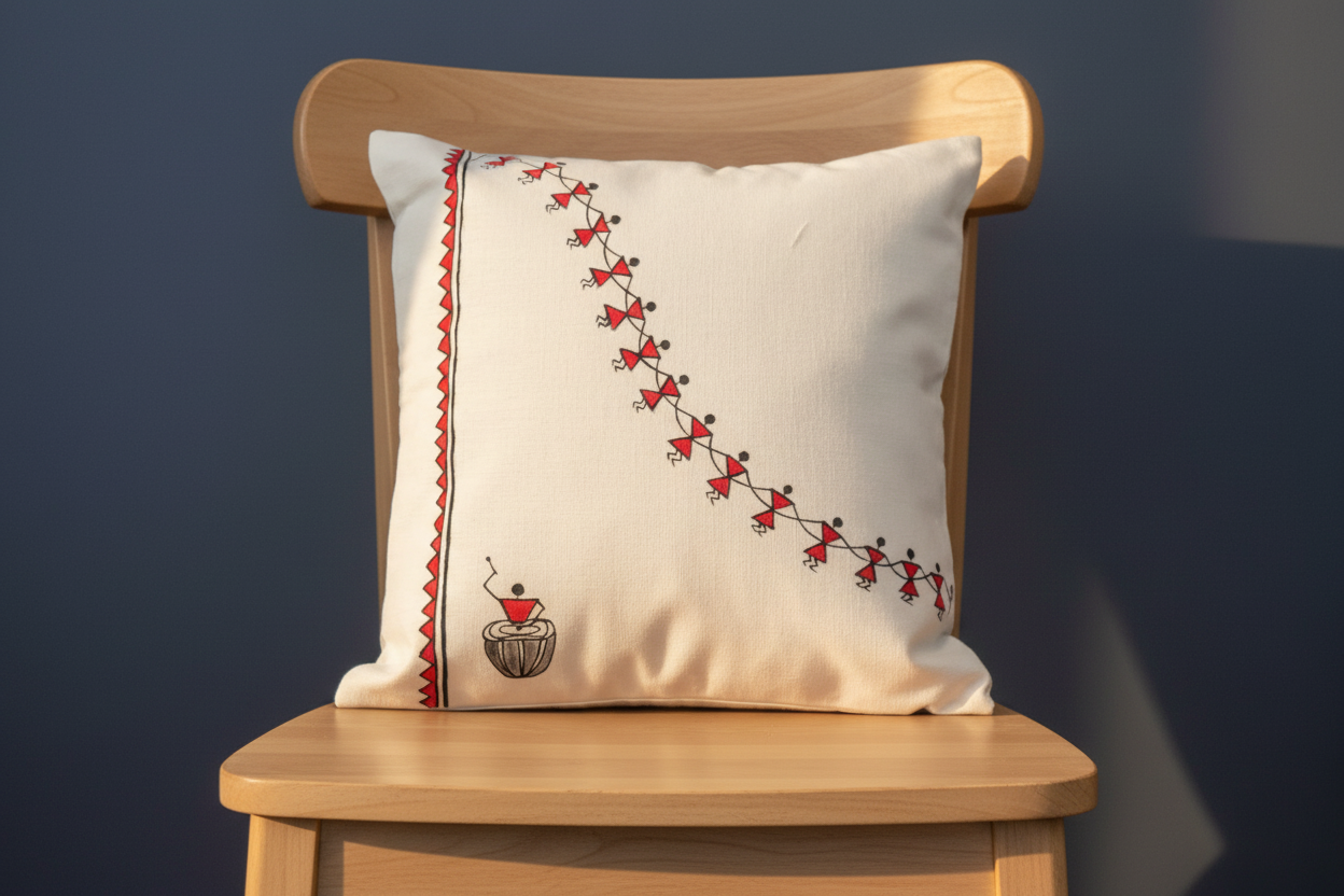 Hand-Painted Cotton Cushion Cover