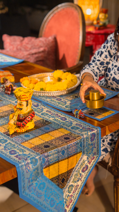 Silk Brocade Patchwork Table Runner Set (Runner + 6 Mats + 6 Coasters)