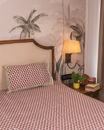Wildflower Hall Jaipur Block Print Cotton Bedsheet styled in a warm and inviting bedroom setting.
