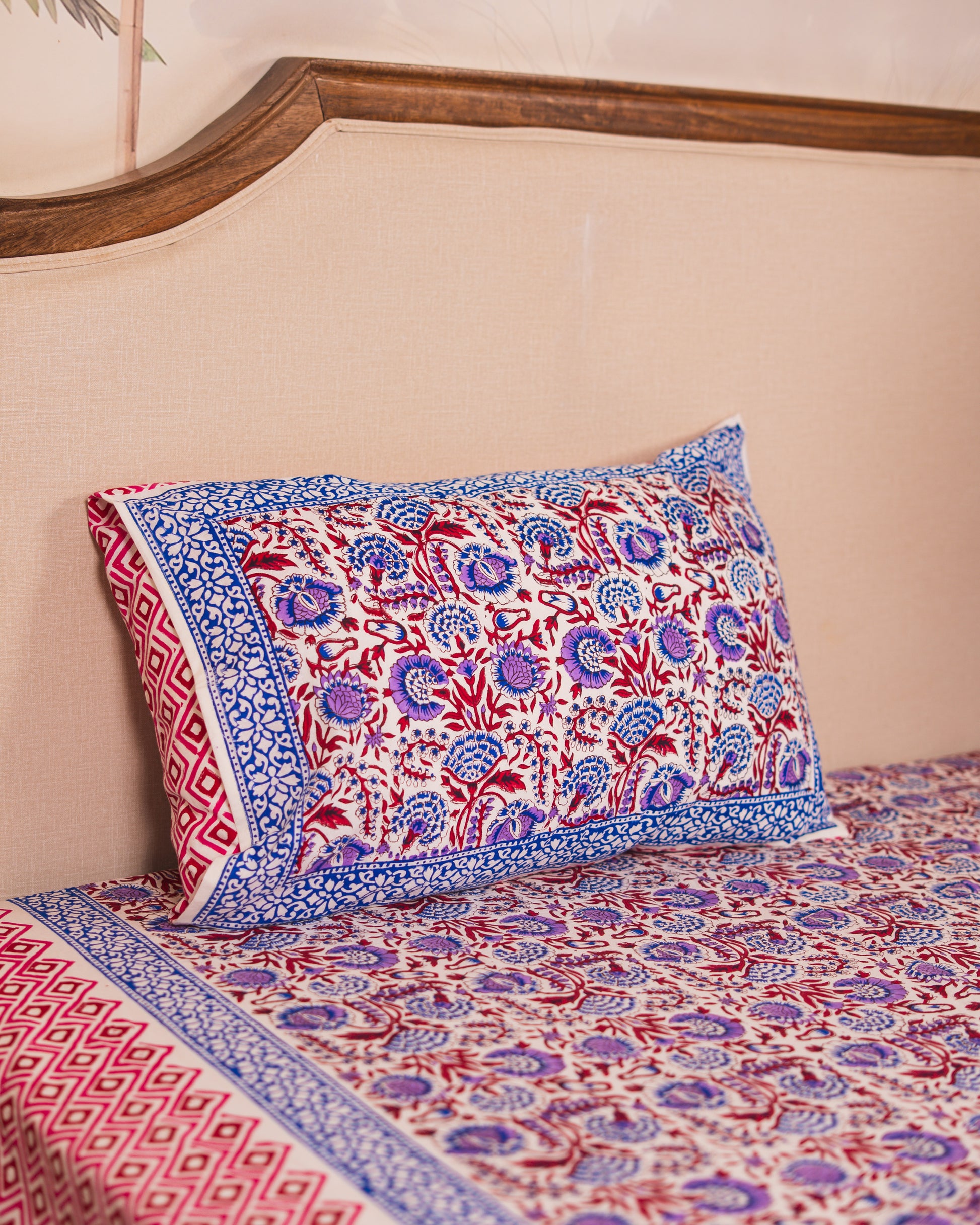 Close-up of Thakurain Aangan Jaipur Block Print showcasing intricate floral detailing.
