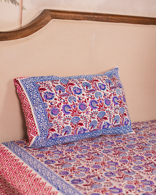 Close-up of Thakurain Aangan Jaipur Block Print showcasing intricate floral detailing.
