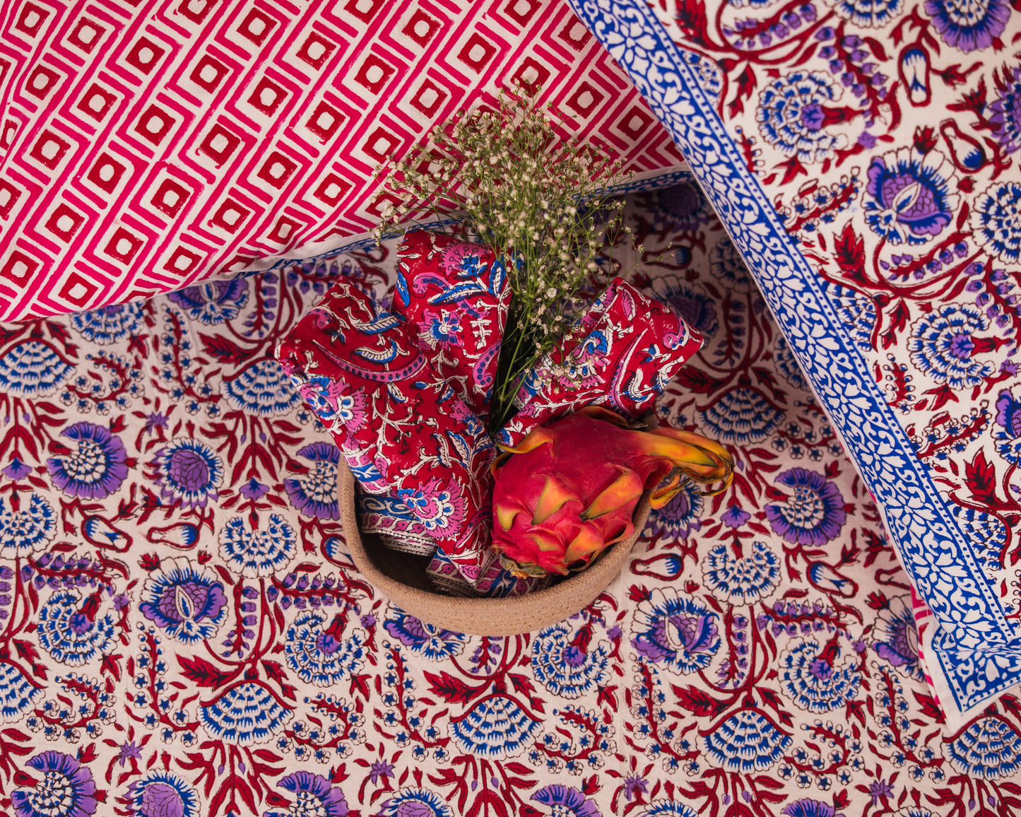 Thakurain Aangan Jaipur Block Print Cotton Bedsheet styled in a heritage-inspired bedroom setting.