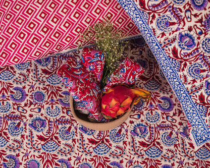 Thakurain Aangan Jaipur Block Print Cotton Bedsheet styled in a heritage-inspired bedroom setting.