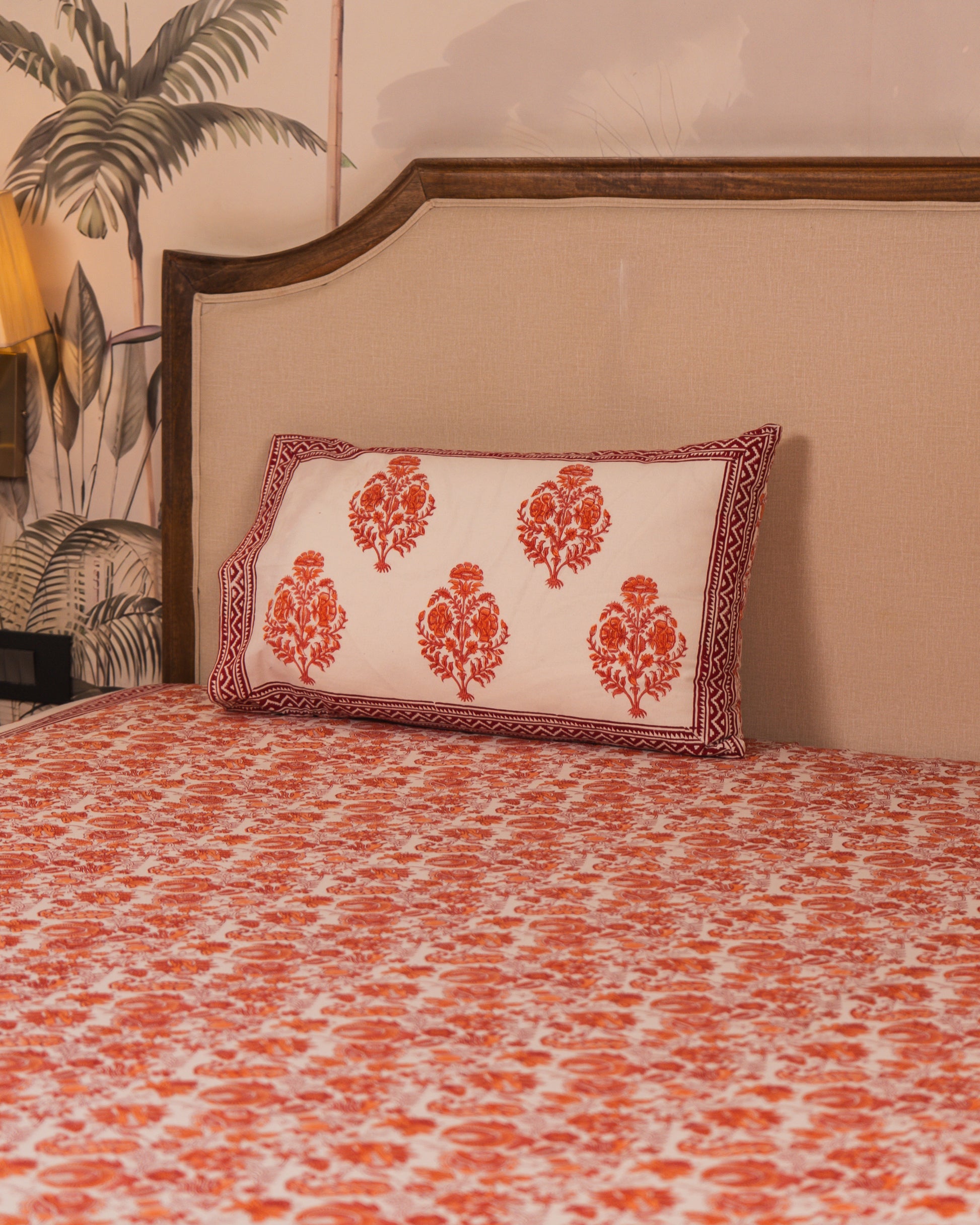 Close-up of Heirloom Garden Jaipur Block Print showcasing intricate floral detailing.
