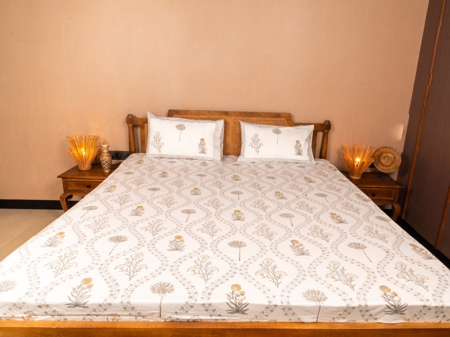 Hand Block Print Percale Cotton Double Bedsheet