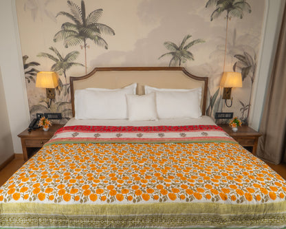 Mulmul Cotton Block Print Reversible Quilt