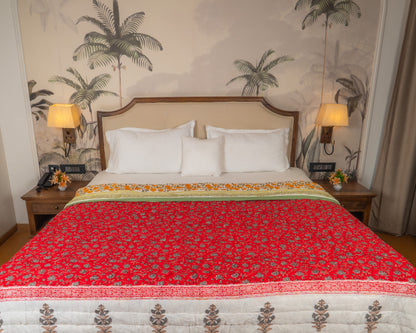 Mulmul Cotton Block Print Reversible Quilt