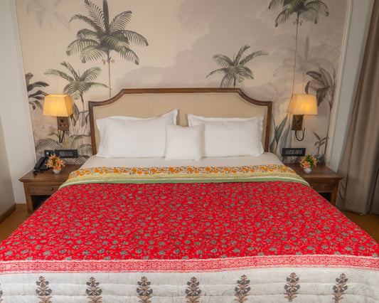 Mulmul Cotton Block Print Reversible Quilt