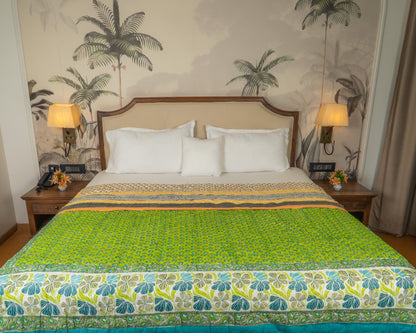 Mulmul Cotton Block Print Reversible Quilt