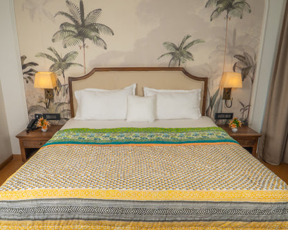 Mulmul Cotton Block Print Reversible Quilt